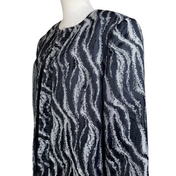 Preston & York Black & Gray Print Brocade Open Front Collarless Blazer Jacket - Picture 8 of 11